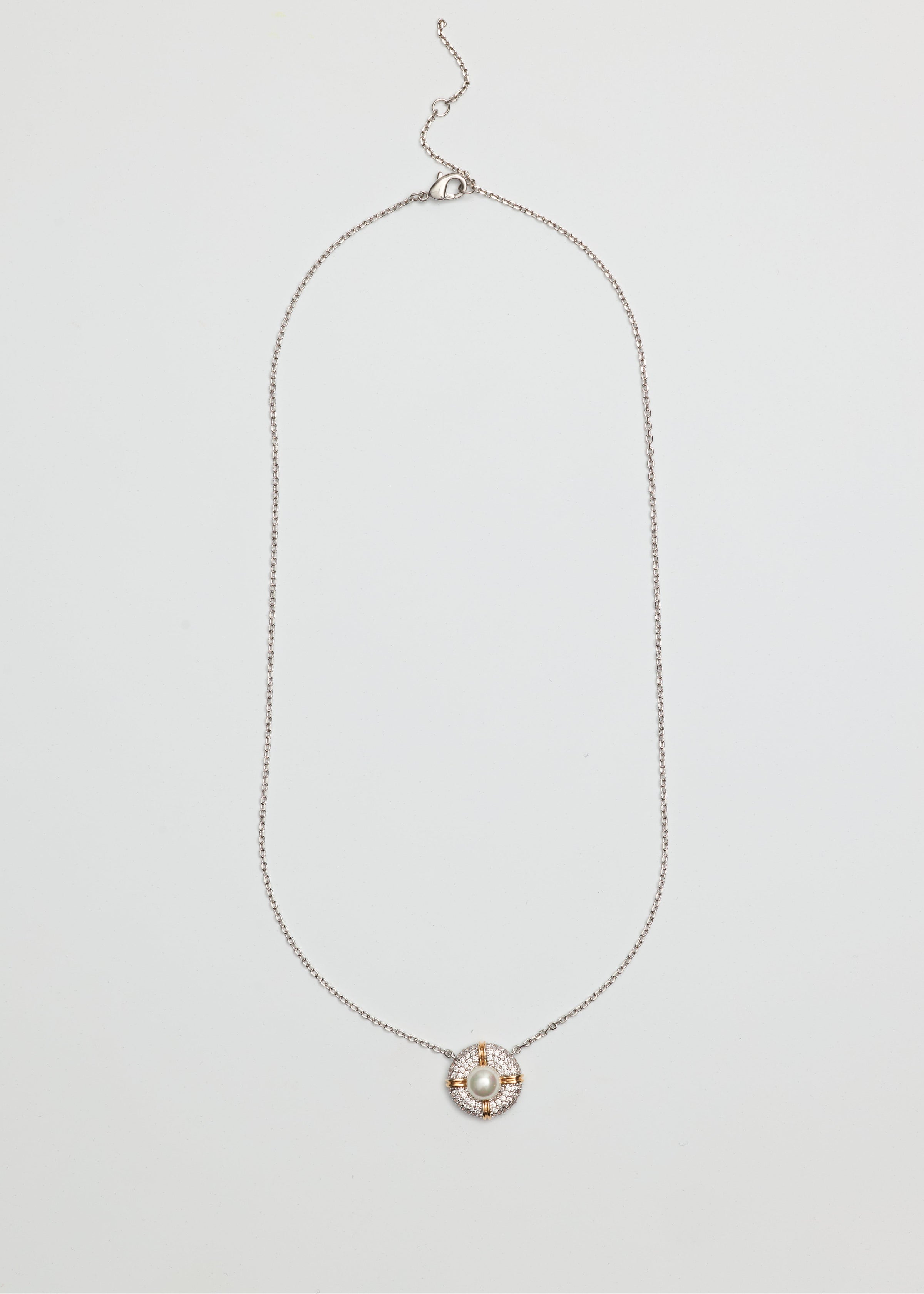 Pave & Pearl Halo Necklace