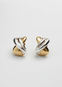 Modern Two Tone Sculptural Crossover Earrings