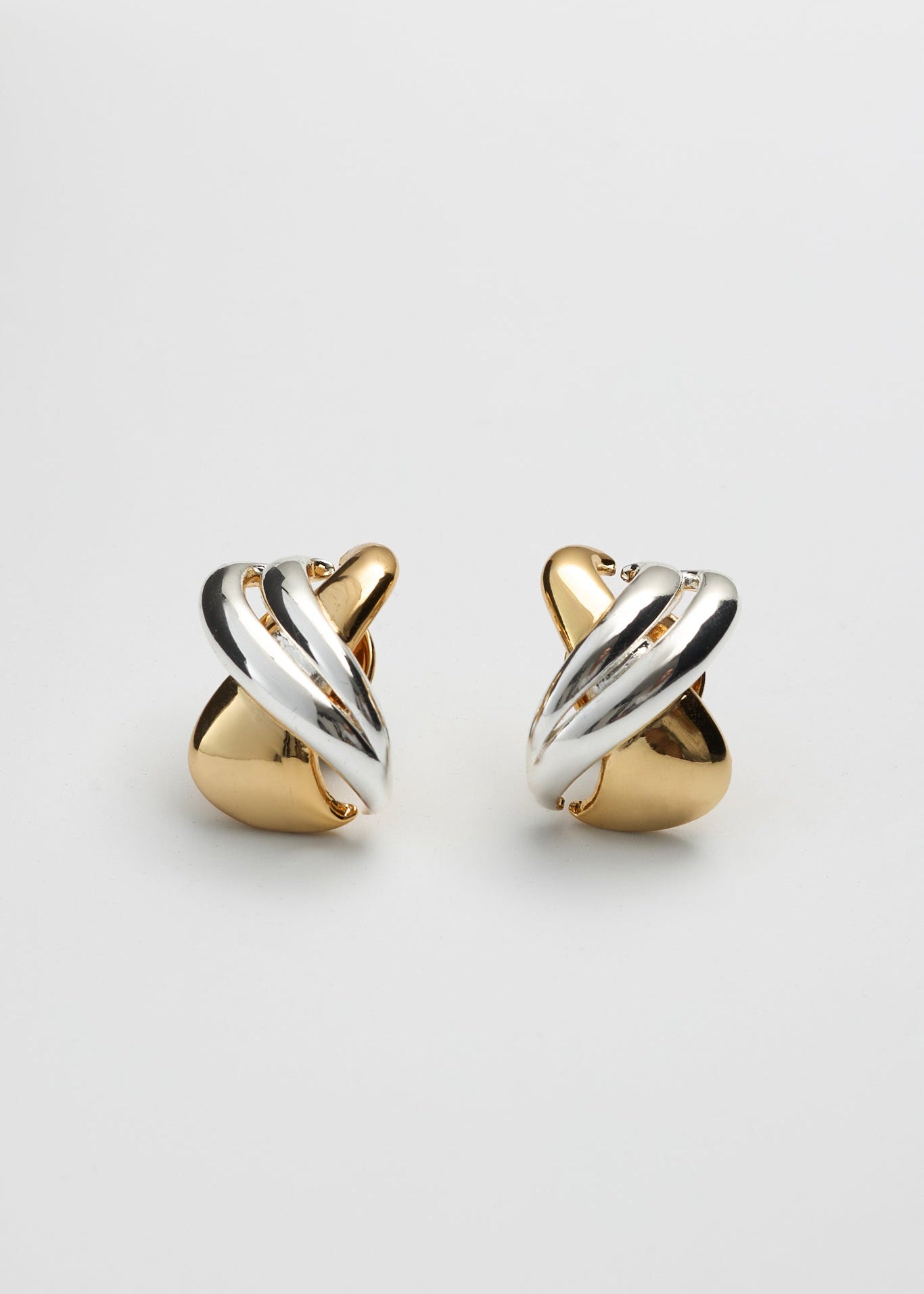 Modern Two Tone Sculptural Crossover Earrings