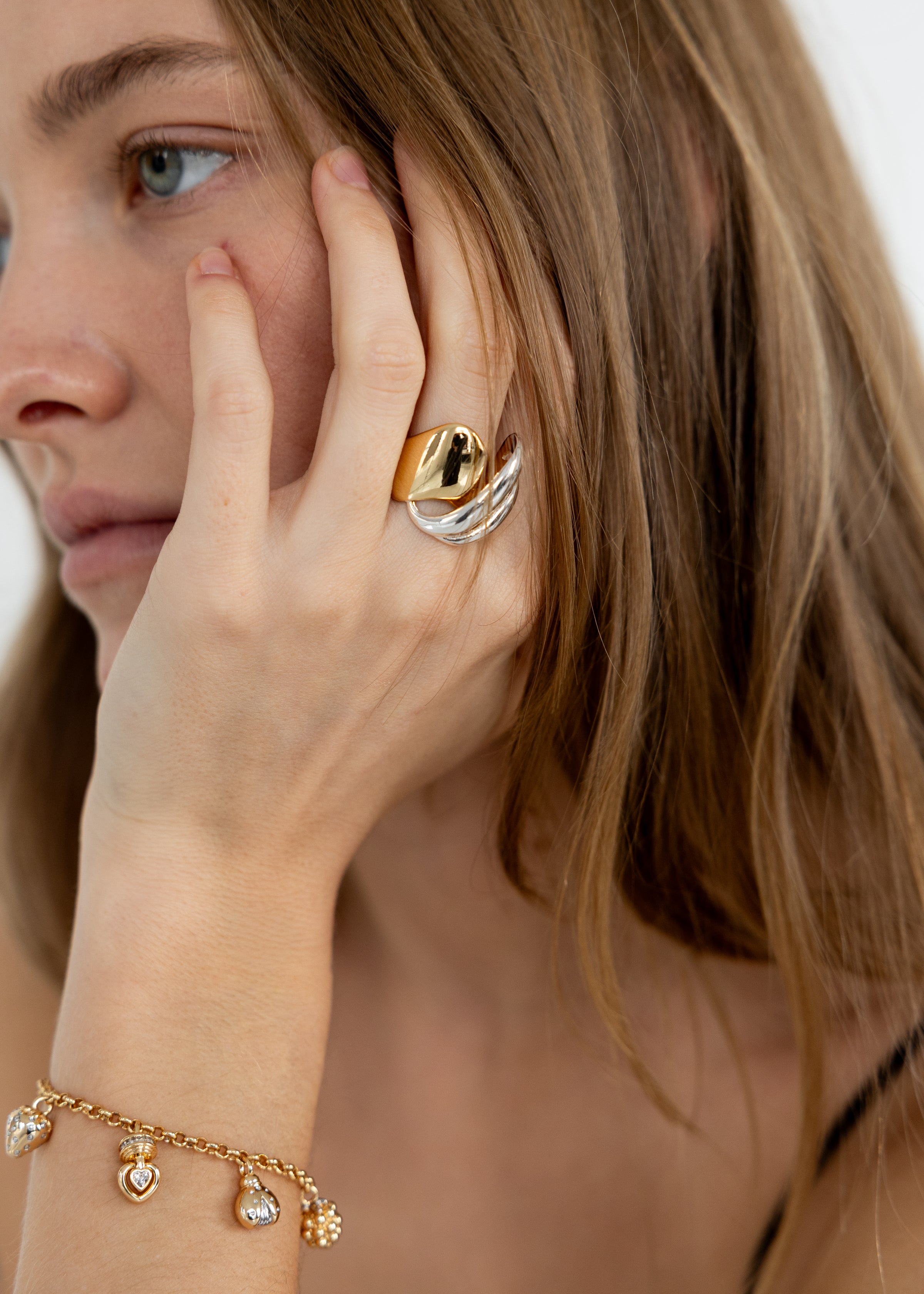 The Sculptural Two Tone Crossover Ring