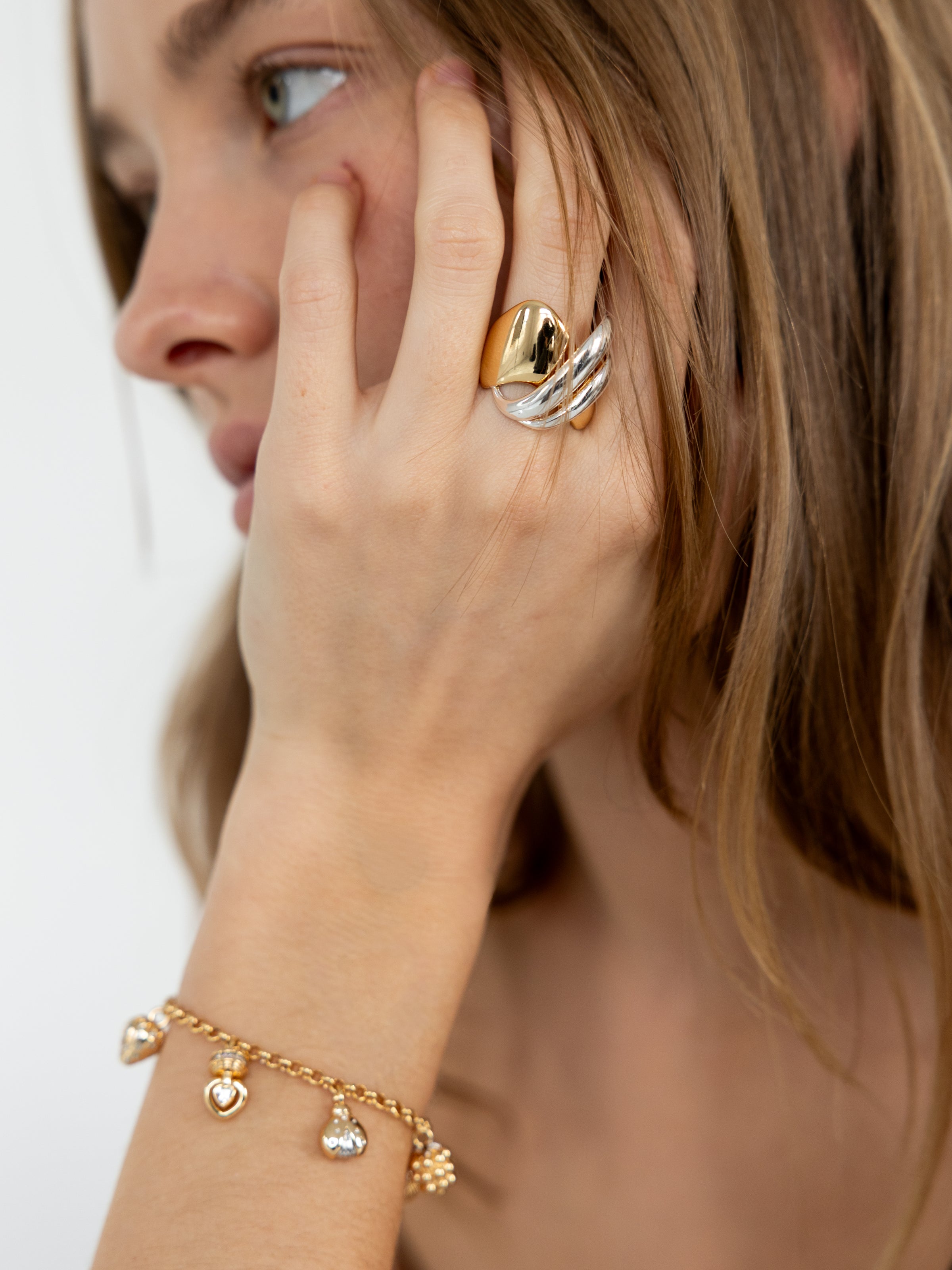 The Sculptural Two Tone Crossover Ring