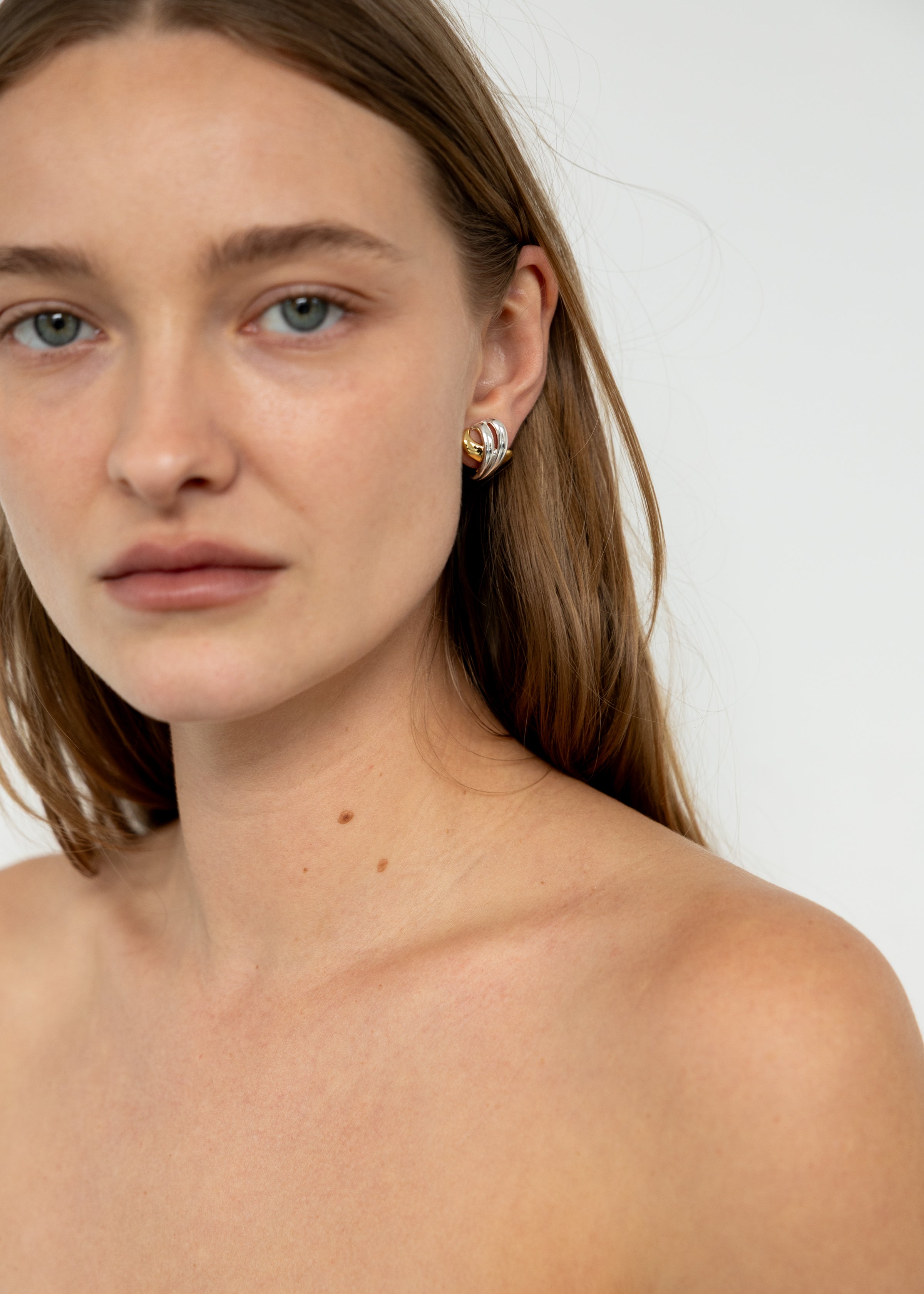 Modern Two Tone Sculptural Crossover Earrings