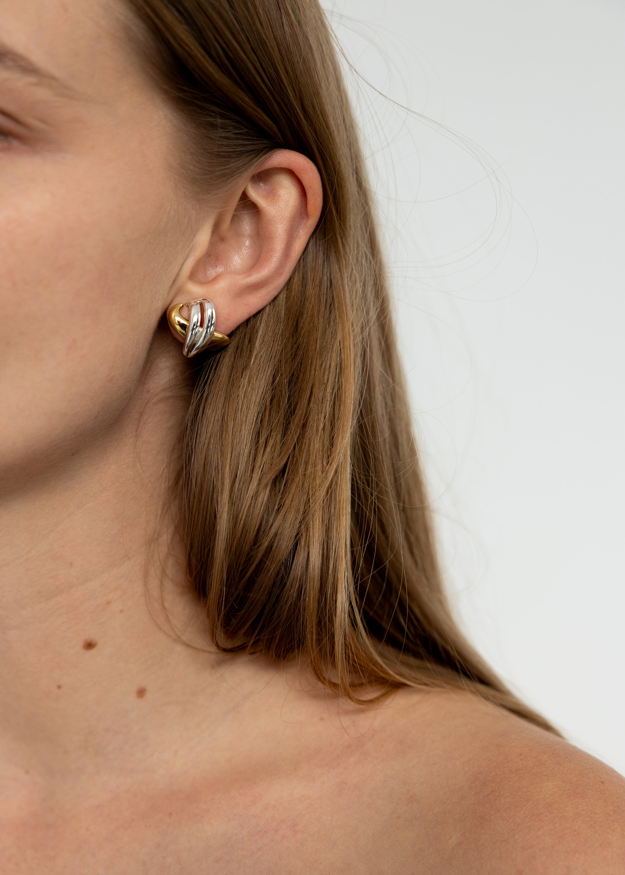 Modern Two Tone Sculptural Crossover Earrings